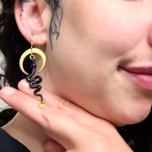 Cresent moon and snake earrings